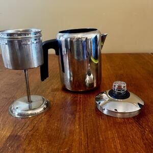 Vintage Farberware 4–8 Cup Coffee Percolator 142B Stainless Steel Complete.